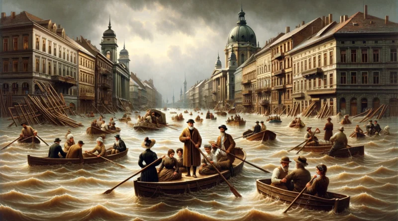 Budapest 1838 Danube Flooding illustration AI